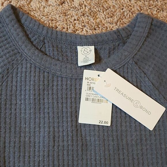 NEW Treasure & Bond, ruffle type sleeves and bottom of top, gray top. - Picture 2 of 4